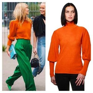 Bright Rust Mockneck Puff Sleeve Trendy Sweater NWOT Size M